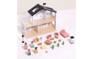 TOOKY TOY Wooden Dollhouse with Accessories and Family 20 pcs.					