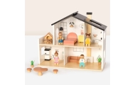TOOKY TOY Wooden Dollhouse with Accessories and Family 20 pcs.					