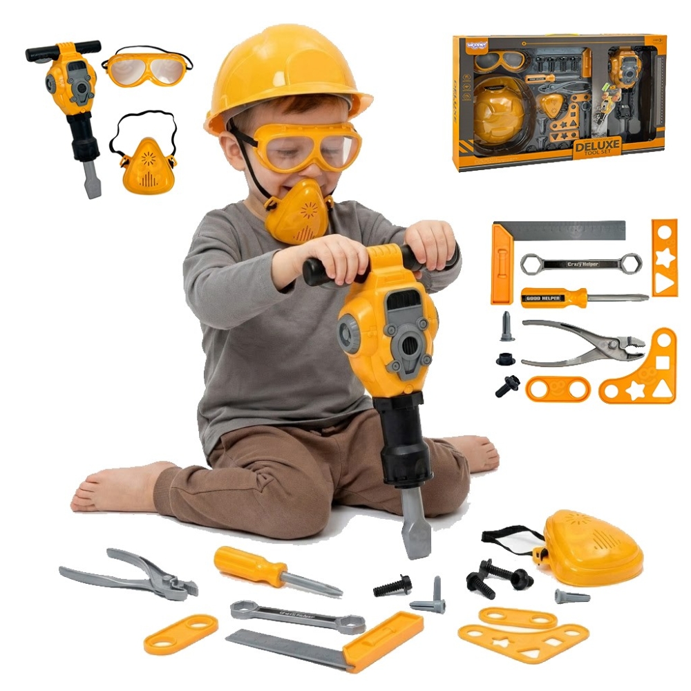 WOOPIE Little Handyman Tool Set Goggles Helmet Pneumatic Hammer 21 pcs.					
