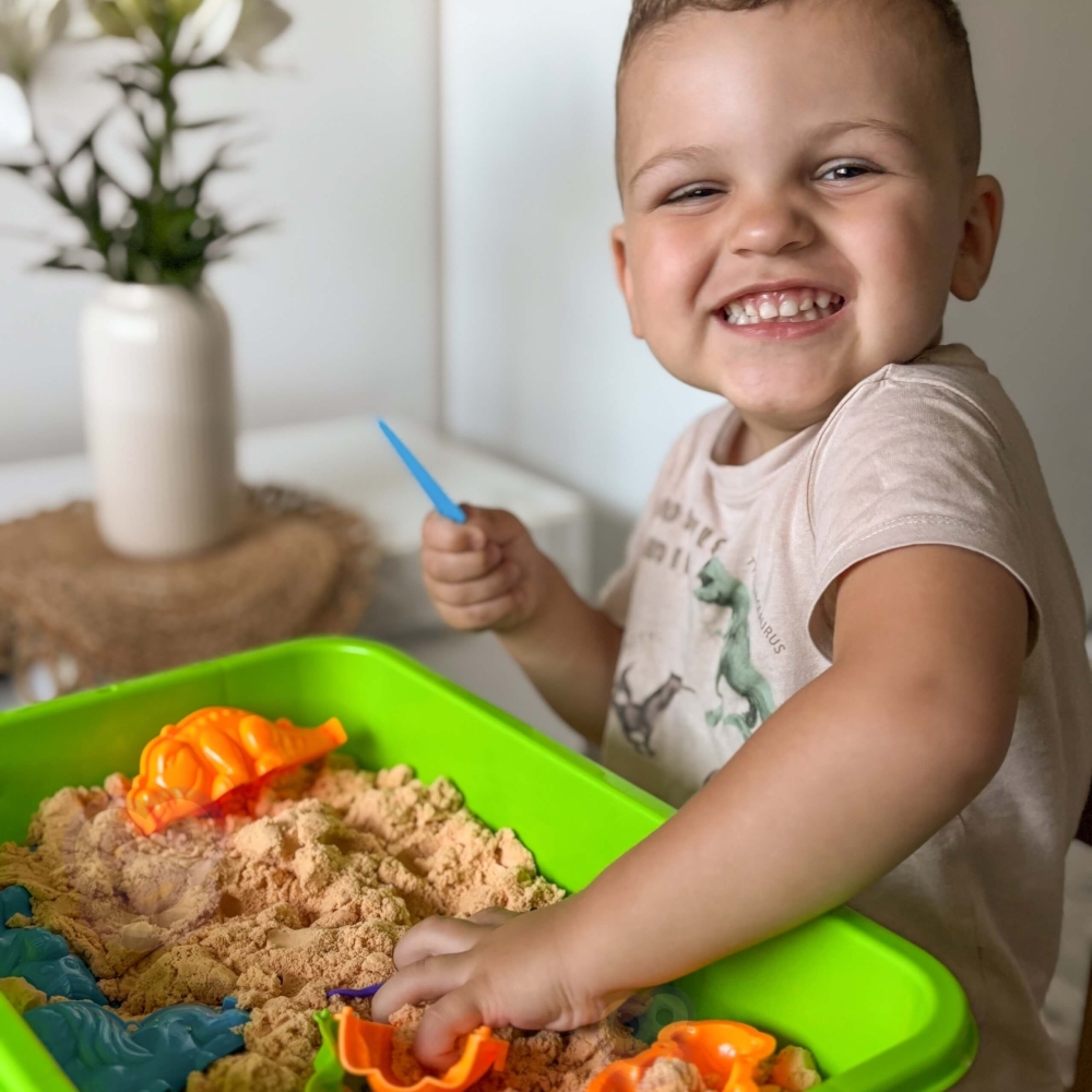 Kinetinis smėlis WOOPIE, 1,5 kg, XXL rinkinys „ZOO Safari“ stalas su formelėmis-Žaislai, Kūrybiniai žaislai, Lipdymas-e-vaikas