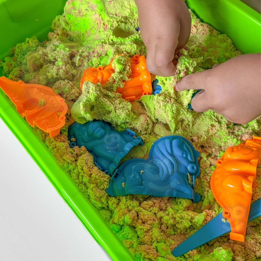 Kinetinis smėlis WOOPIE, 1,5 kg, XXL rinkinys „ZOO Safari“ stalas su formelėmis-Žaislai, Kūrybiniai žaislai, Lipdymas-e-vaikas