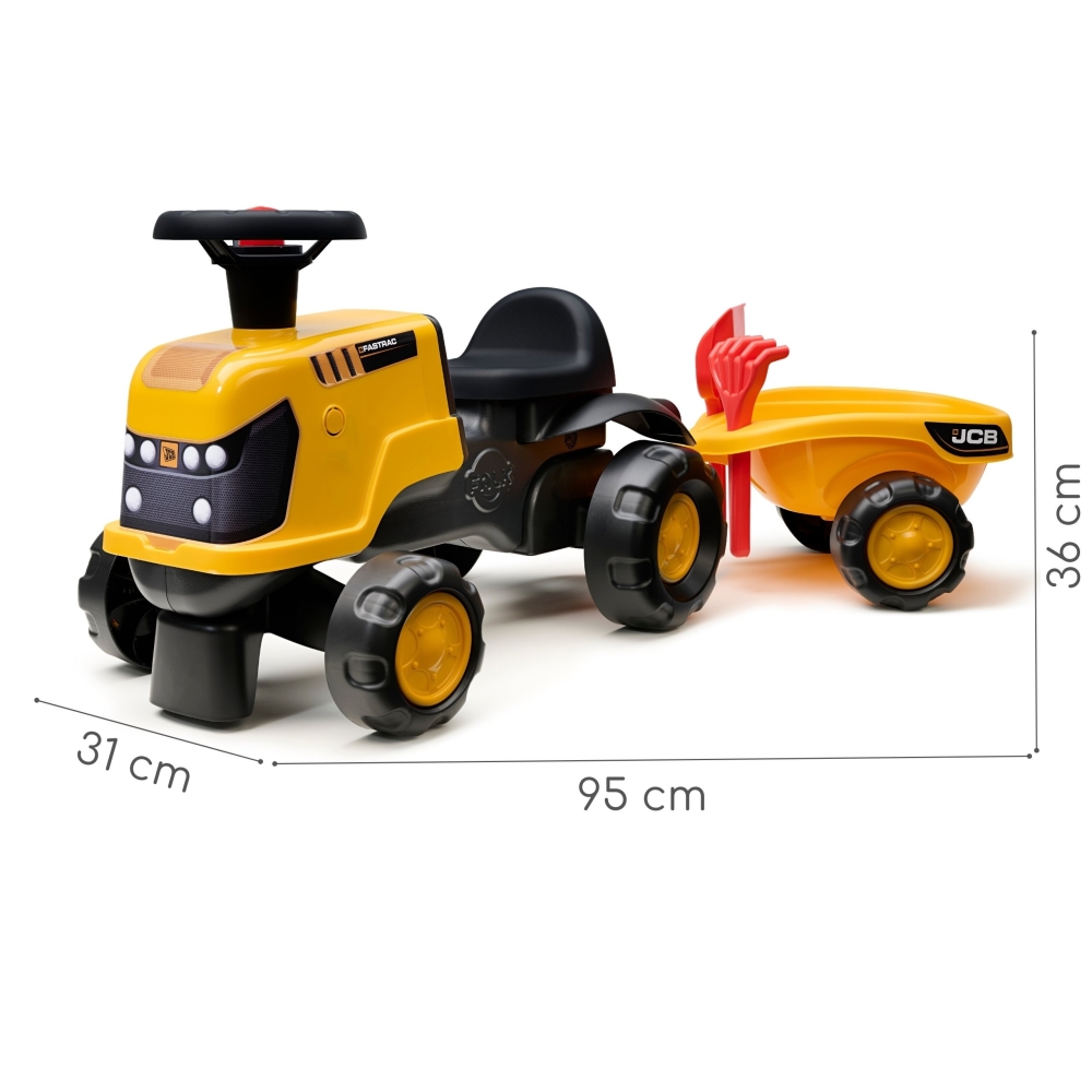 FALK Ride-on JCB Fastrac Tractor with Trailer, Shovel and Rake 1-3 Years 