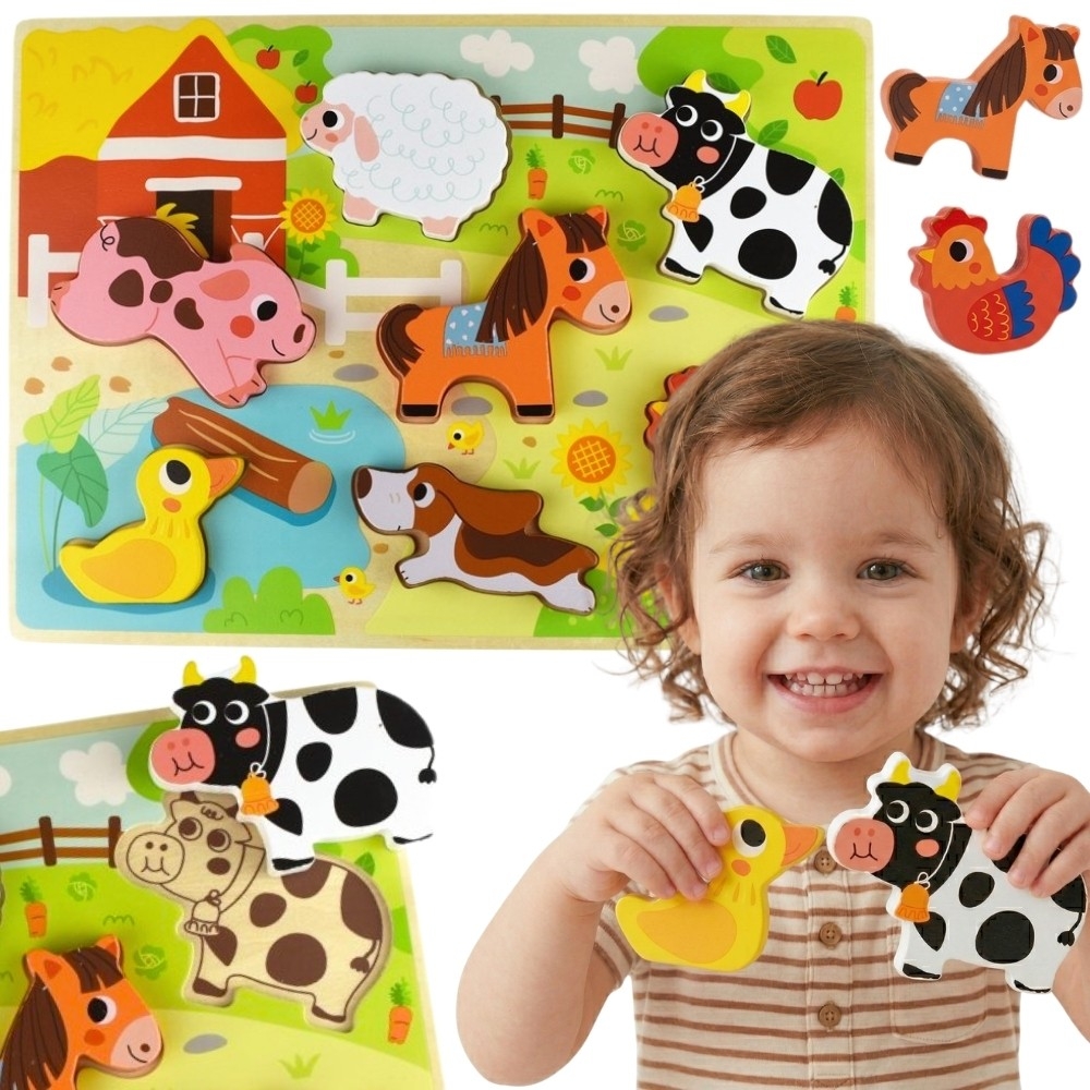 Medinė dėlionė Montessori TOOKY TOY Gyvūnų ferma-LEKER-e-vaikas