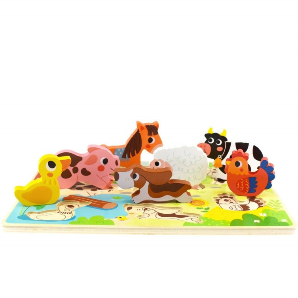 Medinė dėlionė Montessori TOOKY TOY Gyvūnų ferma-LEKER-e-vaikas
