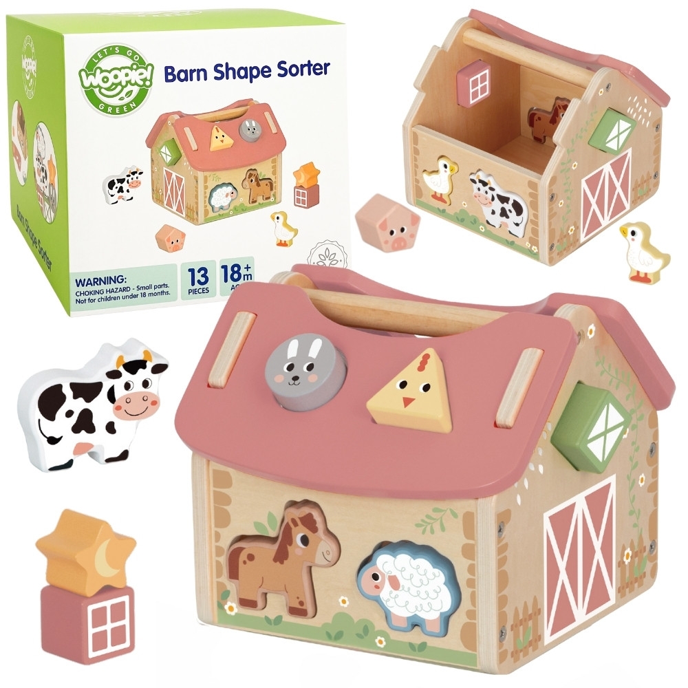 WOOPIE GREEN Wooden Farm Shape and Color Sorter 13 pcs.					