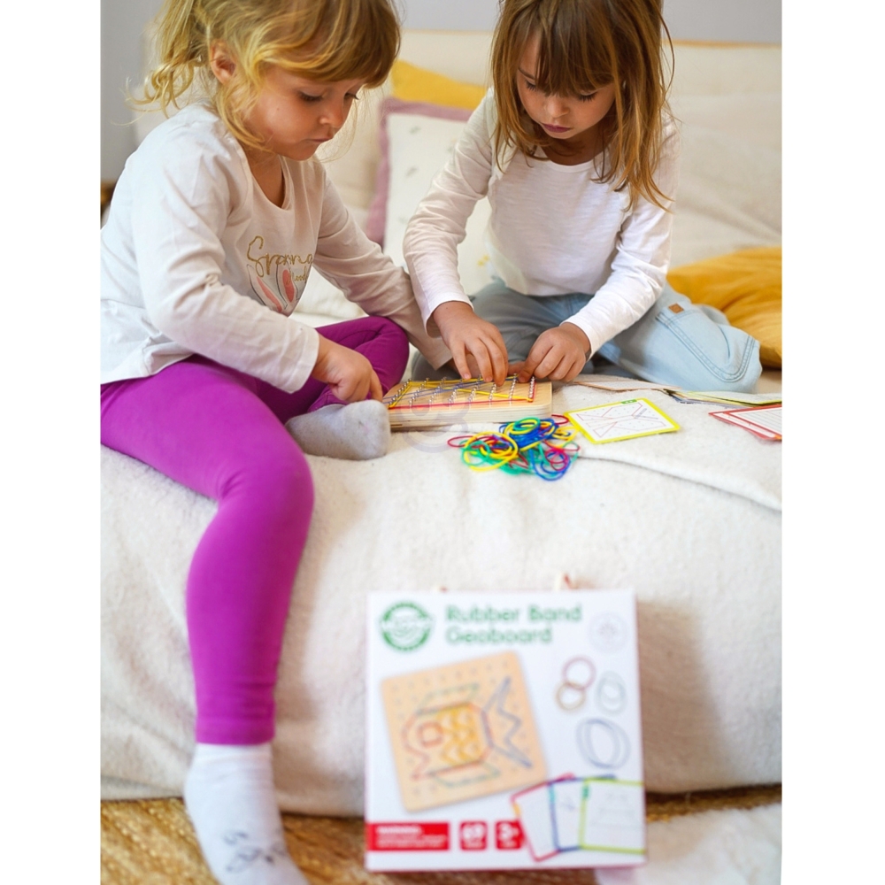 WOOPIE GREEN Geoplan with Rubber Bands Wooden Puzzle 69 Pieces FSC Certified 