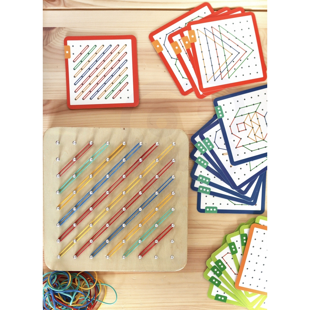 WOOPIE GREEN Geoplan with Rubber Bands Wooden Puzzle 69 Pieces FSC Certified 