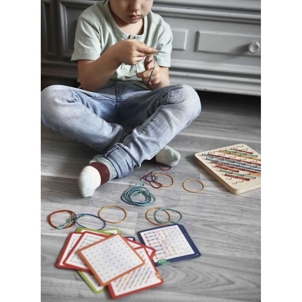 WOOPIE GREEN Geoplan with Rubber Bands Wooden Puzzle 69 Pieces FSC Certified 