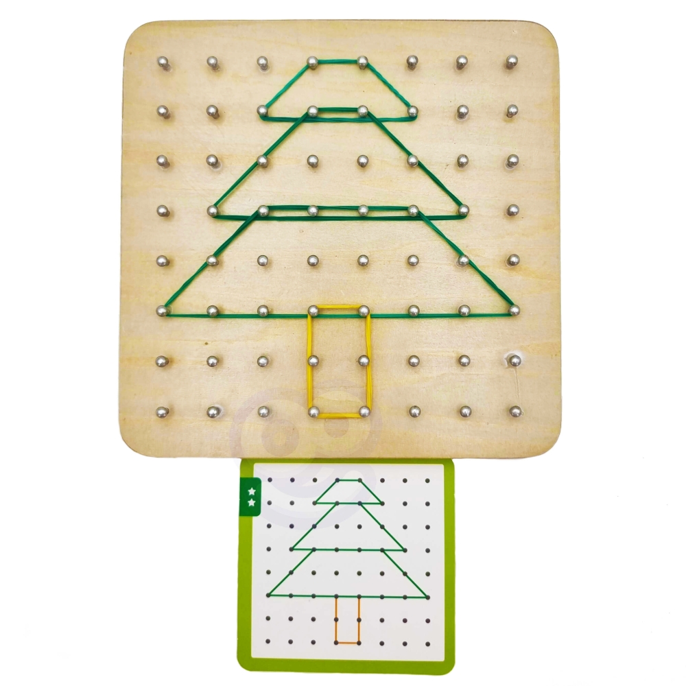 WOOPIE GREEN Geoplan with Rubber Bands Wooden Puzzle 69 Pieces FSC Certified 