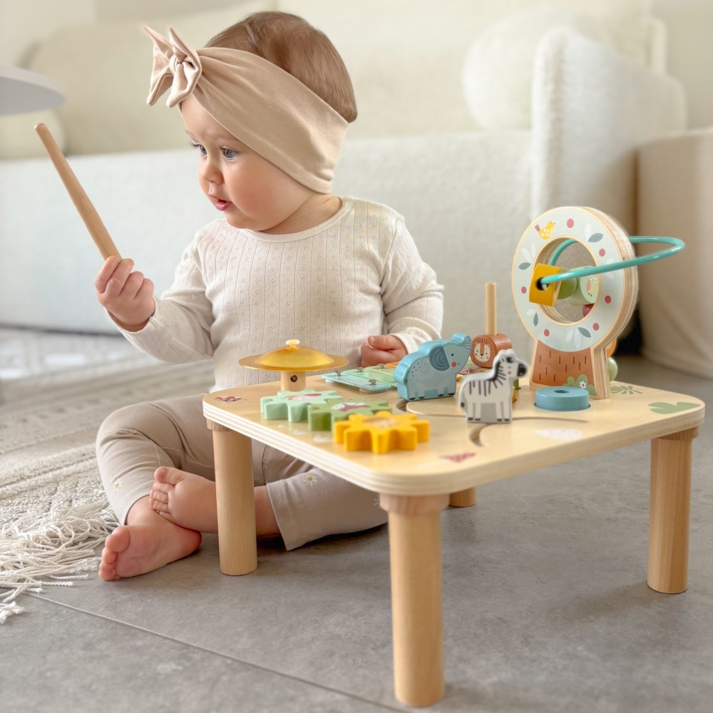 Medinis edukacinis stalas su muzikiniu sensoriniu labirintu WOOPIE GREEN 5in1-LEKER-e-vaikas