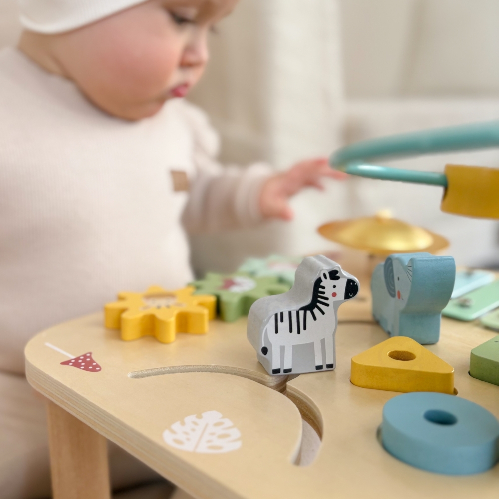 Medinis edukacinis stalas su muzikiniu sensoriniu labirintu WOOPIE GREEN 5in1-LEKER-e-vaikas