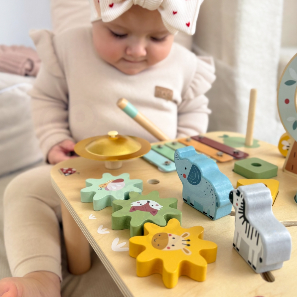 Medinis edukacinis stalas su muzikiniu sensoriniu labirintu WOOPIE GREEN 5in1-LEKER-e-vaikas