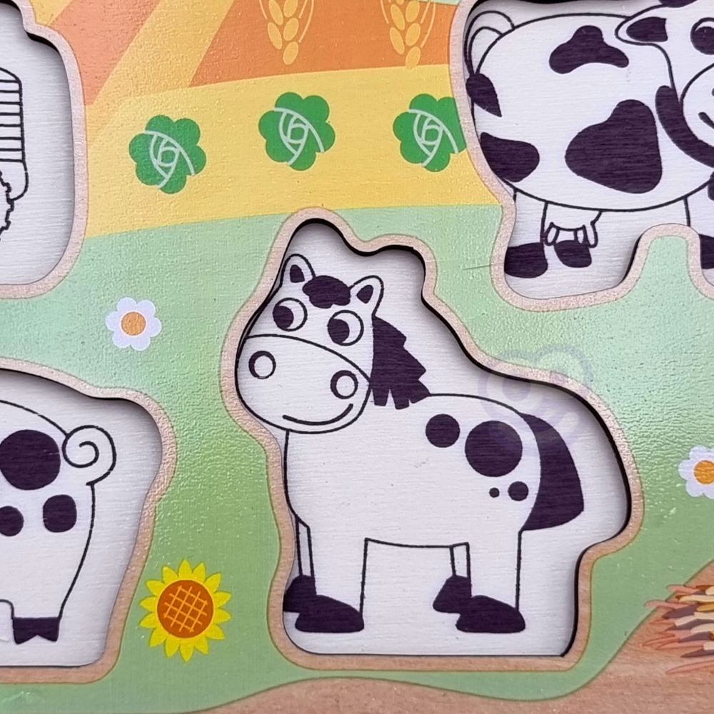 Medinė dėlionė Montessori WOOPIE GREEN Ūkis su rankenėlėmis-LEKER-e-vaikas