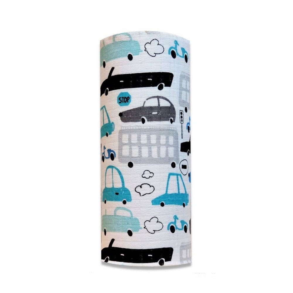 Diaper - 20689- TETRA PRINT - EGA - SAMOCHODY - TURKUS  - size 70x80 cm
