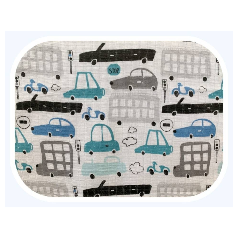 Diaper - 20689- TETRA PRINT - EGA - SAMOCHODY - TURKUS  - size 70x80 cm