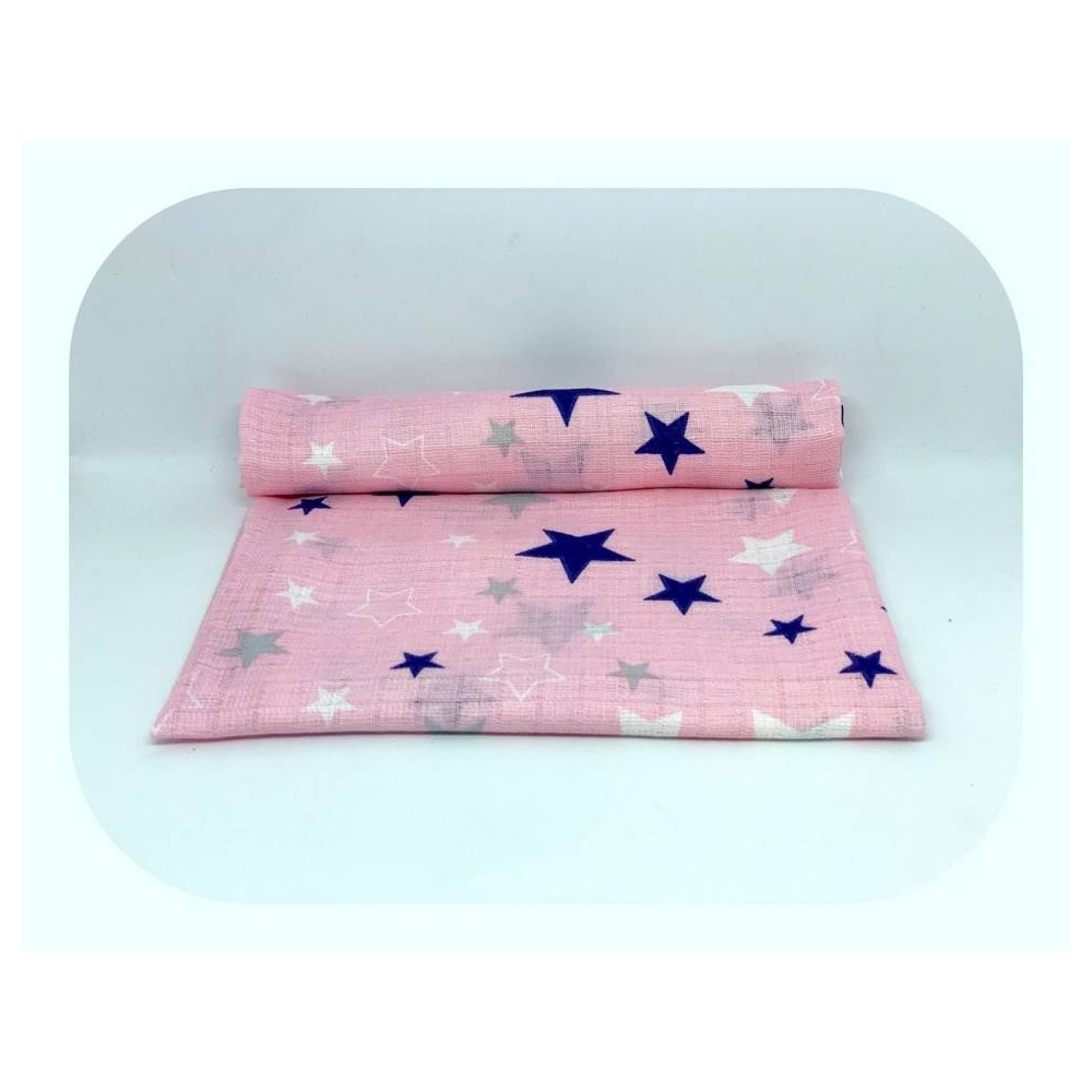 Diaper - 22003- TETRA PRINT - EGA - GWIAZDKI -NAVY BLUE / PINK - size 70x80 cm
