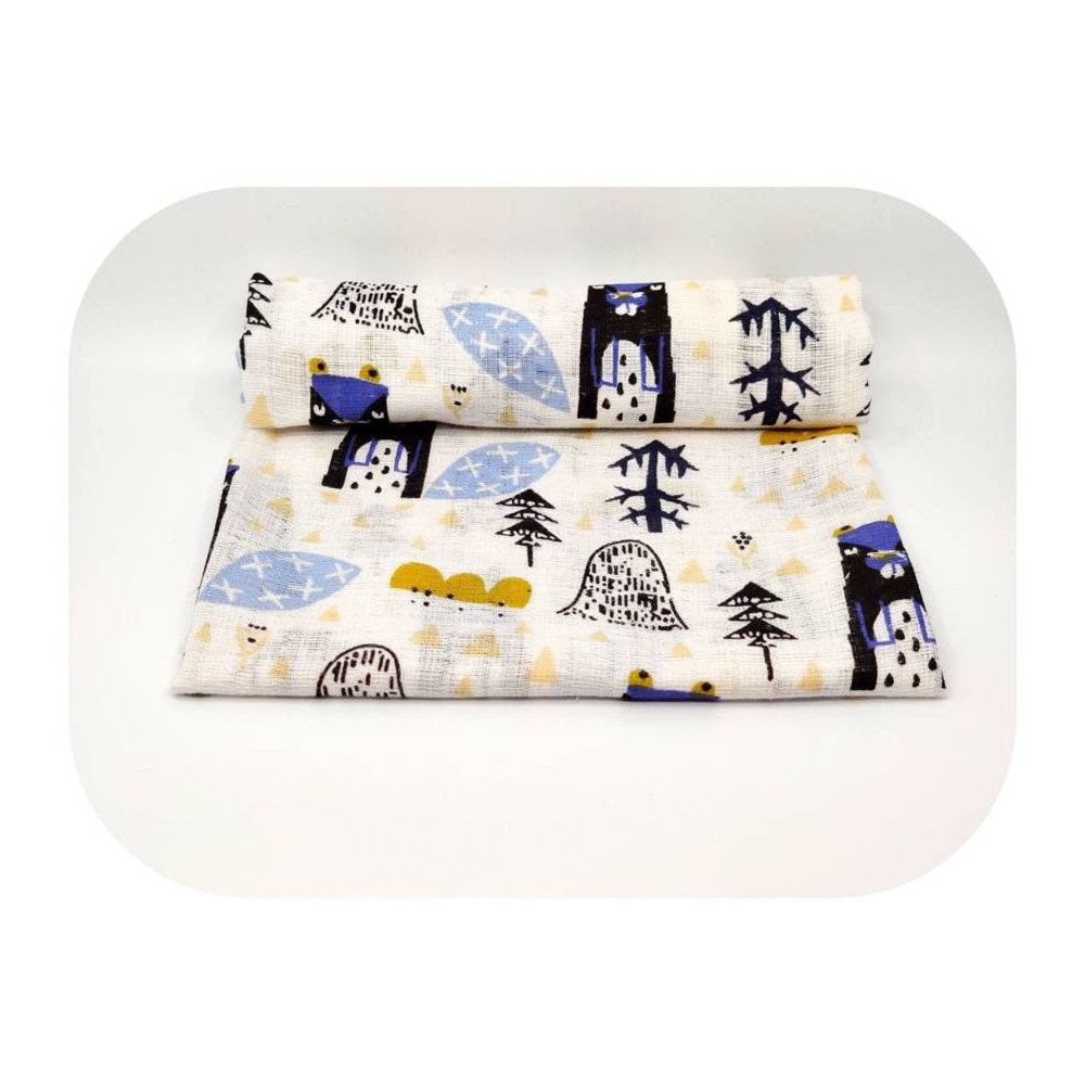 Diaper - 22973 - TETRA PRINT - EGA - BOBRY - BLUE  - size 70x80 cm