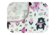 Pervystymo antklodė / Diper -20627 - dvigubas sluoksnis - FLANEL / TETRA - EGA - FOREST ANIMALS - PINK - dydis 80x80 cm-Priežiūr