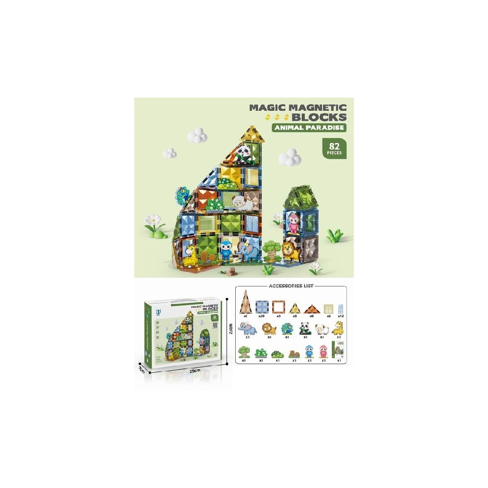 Klocki magnetyczne 3D 82 elem Zwierzęta
