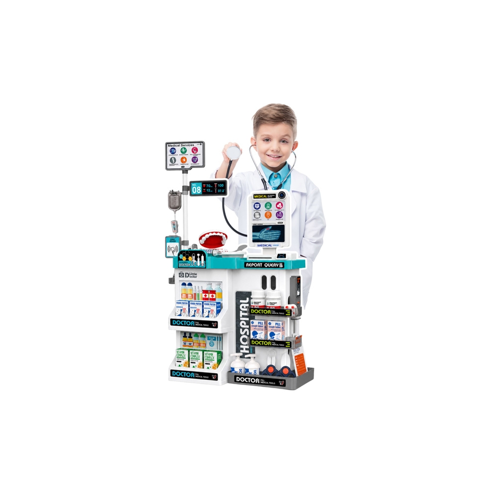 Didelis gydytojo rinkinys: medicininis staliukas, šviesos ir garso efektai, priedai, 61 el.