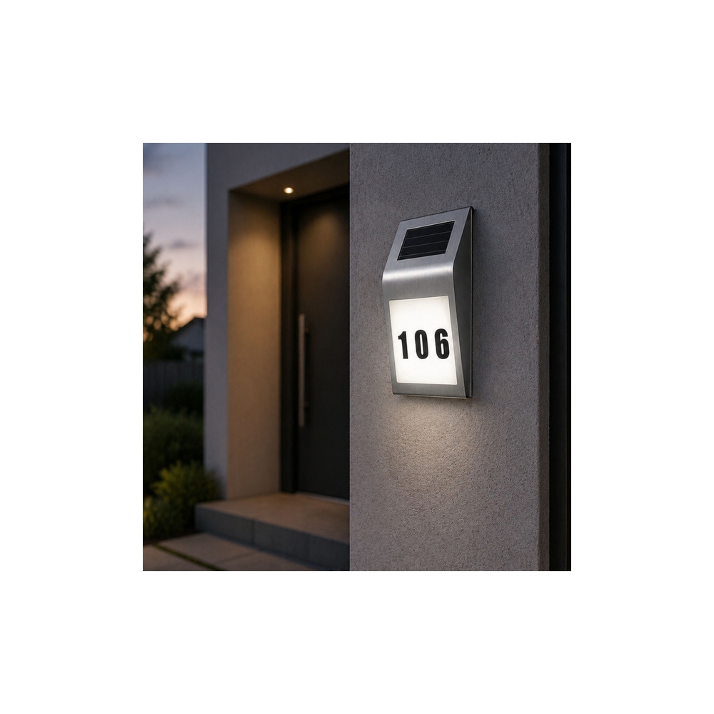 Solarna Lampa LED Kinkiet z Numerem Domu Podświetlany Ze Stali Nierdzewnej