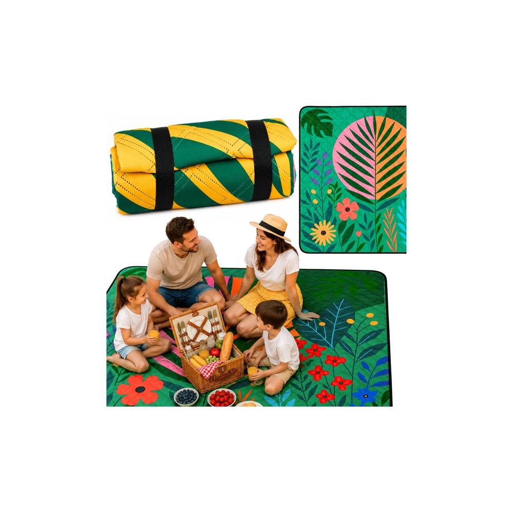 Pikniko, paplūdimio kelioninis pledas su augalų motyvais, spalvota, 100x150 cm-Namai, laisvalaikis, turizmas, Turizmas-e-vaikas