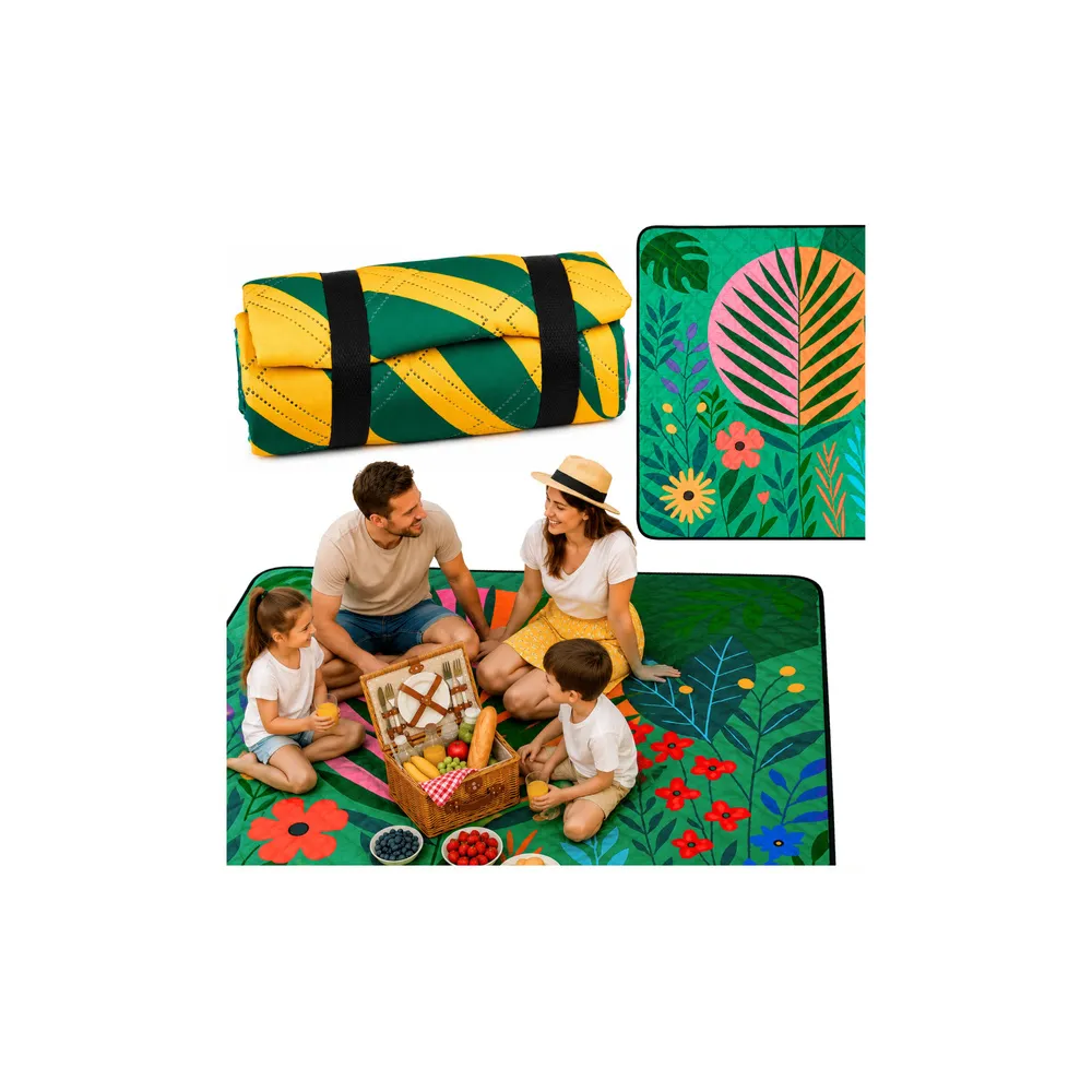 Pikniko, paplūdimio kelioninis pledas su augalų motyvais, spalvota, 100x150 cm-Namai, laisvalaikis, turizmas, Turizmas-e-vaikas