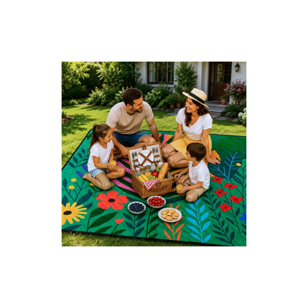 Koc Piknikowy Plażowy Turystyczny Mata Rośliny Kolorowa 100x150 cm