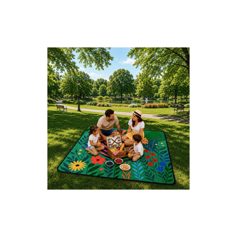 Koc Piknikowy Plażowy Turystyczny Mata Rośliny Kolorowa 100x150 cm