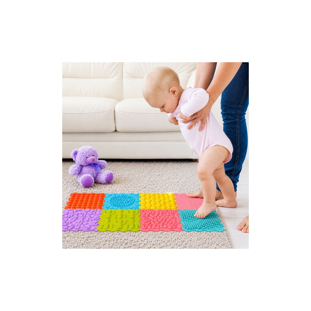Sensoryczne Puzzle Silikonowe Mata Ścieżka Sensoryczna Kolorowe 25 cm 12el.