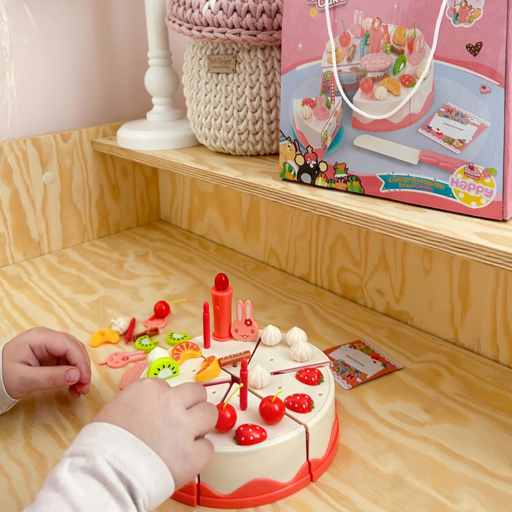 Gimtadienio tortas su žvakėmis ir vaisiais WOOPIE, 40 el.-Žaislai, Profesijos, buities žaislai, Mažiesiems kulinarams-e-vaikas