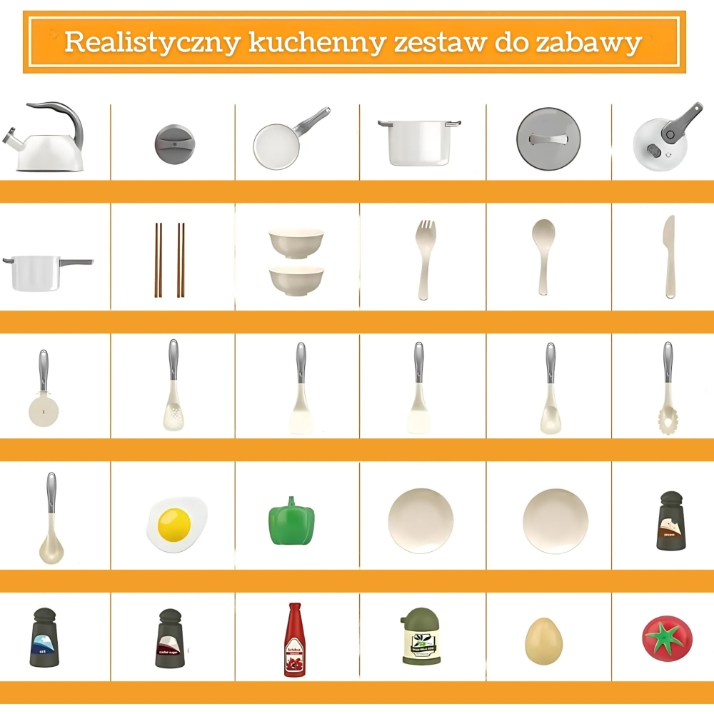 Mažojo virėjo rinkinys WOOPIE: puodai, keptuvė, virdulys, baltos sp, 32 el.