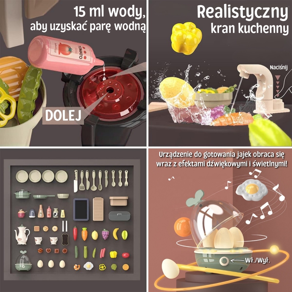 Interaktyvi virtuvė WOOPIE su garų maišytuvu ir vandens cirkuliacijos efektais, 88 el.