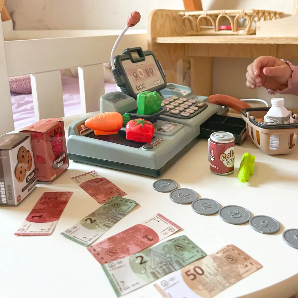 Kasos aparatas WOOPIE su skaitytuvu, svarstyklėmis ir mikrofonu + 25 priedai-Laikina-e-vaikas