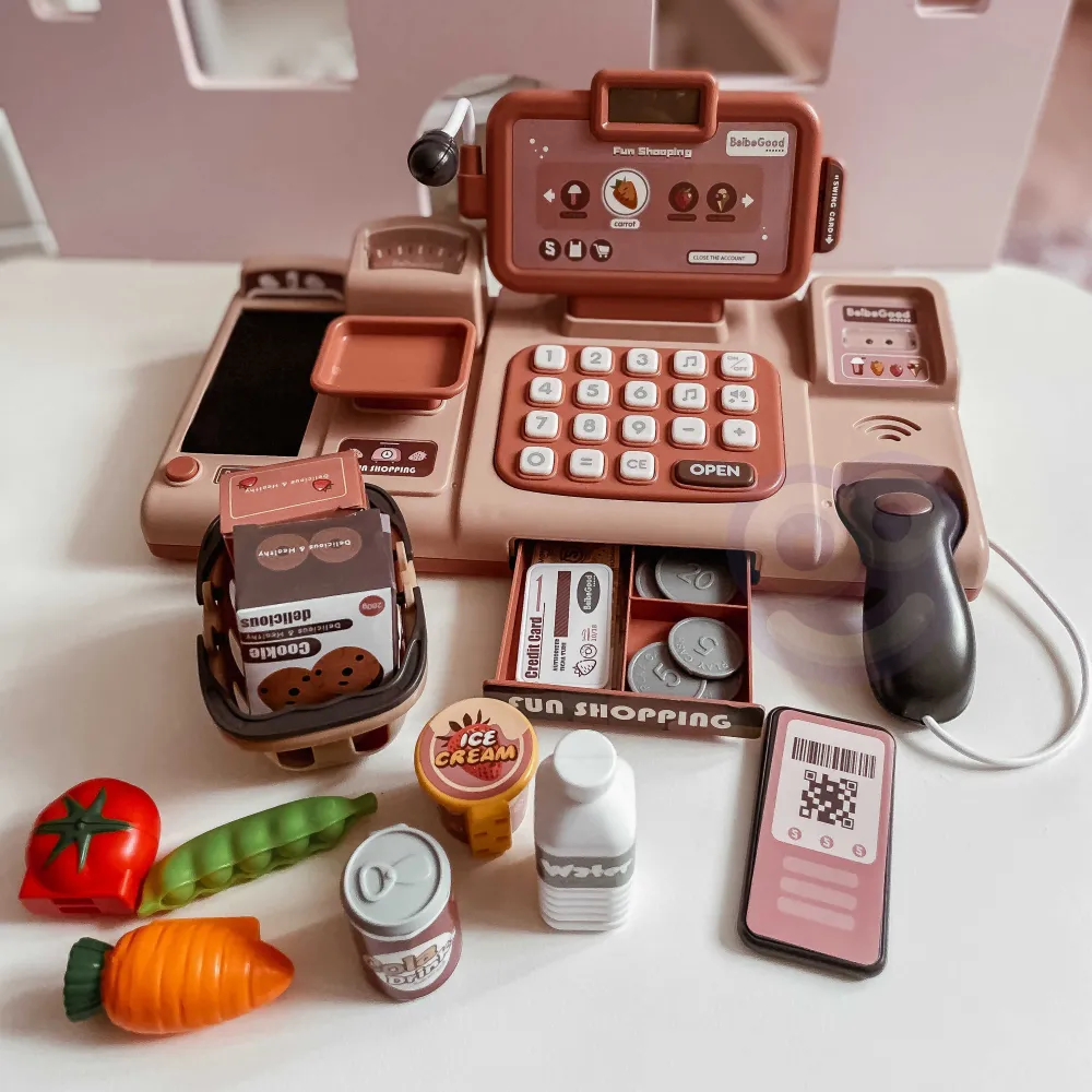 WOOPIE Cash Register For Kids Scanner Scale Microphone + 25 Accs. 