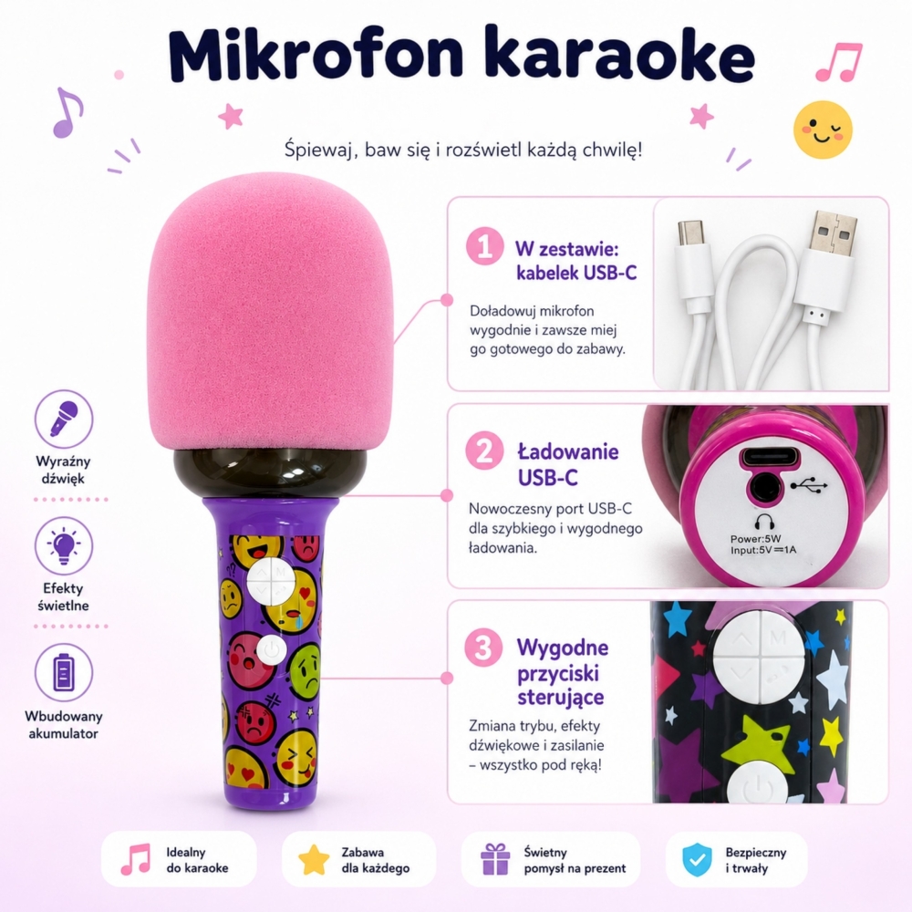 WOOPIE Wireless Karaoke Microphone with Speaker Pink 