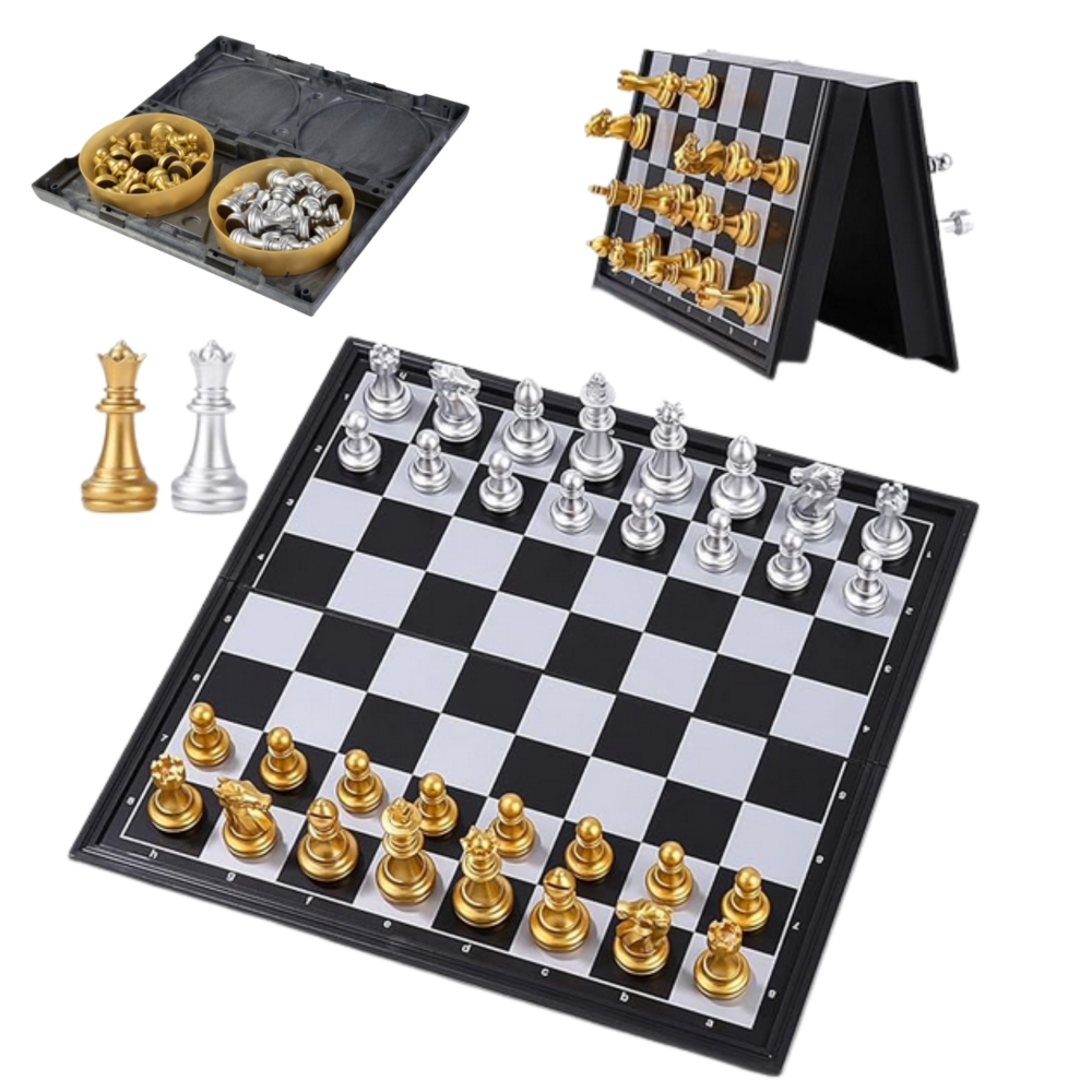 WOOPIE Portable Magnetic Chess Set Gold Silver					