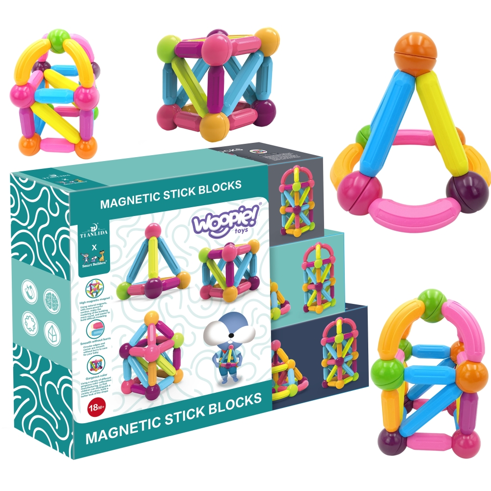 Magnetinis konstruktorius WOOPIE mokomieji, dideli ir stori, 28 vnt-Žaislai, Konstruktoriai, Magnetiniai konstruktoriai-e-vaikas
