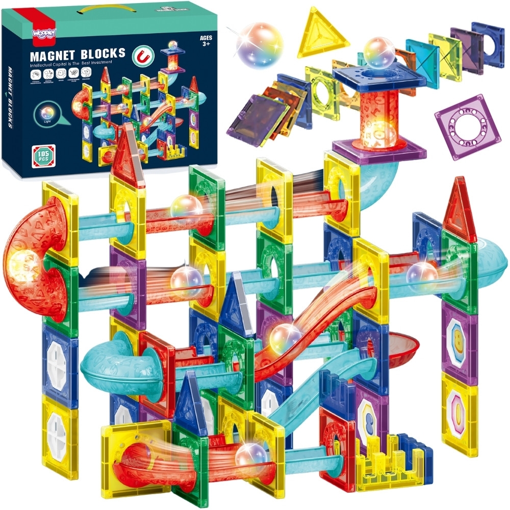 Magnetinis konstruktorius WOOPIE 3D Kamuoliukų takelis, 105 vnt-Žaislai, Konstruktoriai, Magnetiniai konstruktoriai-e-vaikas