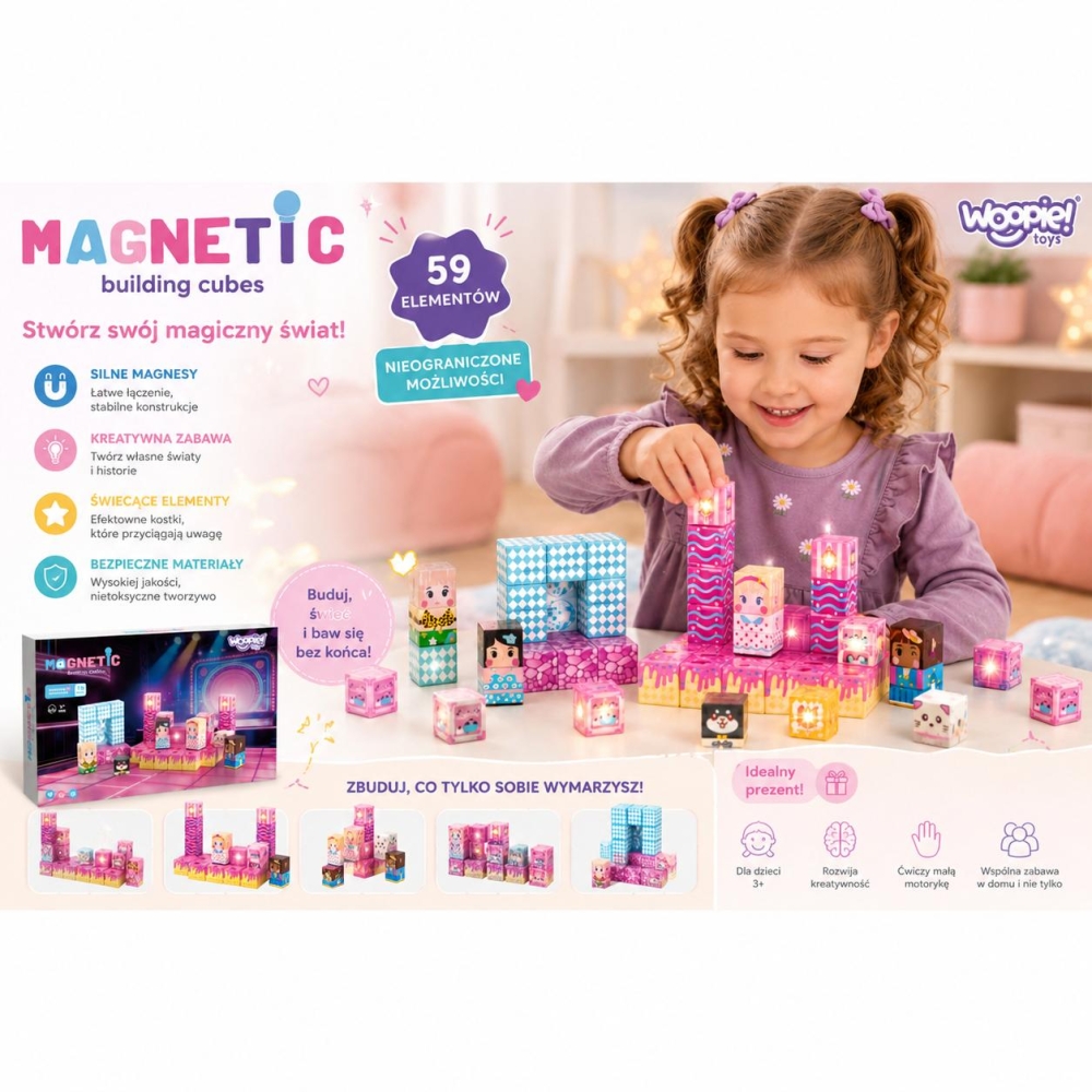 Magnetinis konstruktorius WOOPIE kubeliai Scene, 59 vnt-Žaislai, Konstruktoriai, Magnetiniai konstruktoriai-e-vaikas