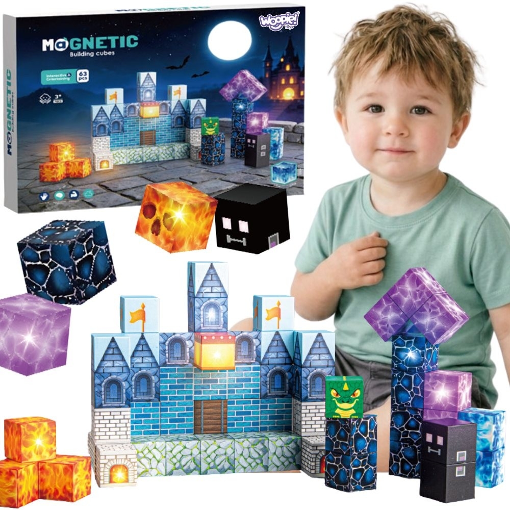 Magnetinis konstruktorius WOOPIE kubeliai Pixel Castle, 64 vnt-Žaislai, Konstruktoriai, Magnetiniai konstruktoriai-e-vaikas
