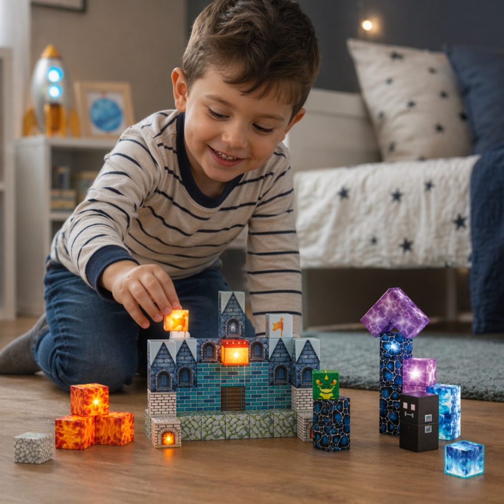 Magnetinis konstruktorius WOOPIE kubeliai Pixel Castle, 64 vnt-Žaislai, Konstruktoriai, Magnetiniai konstruktoriai-e-vaikas
