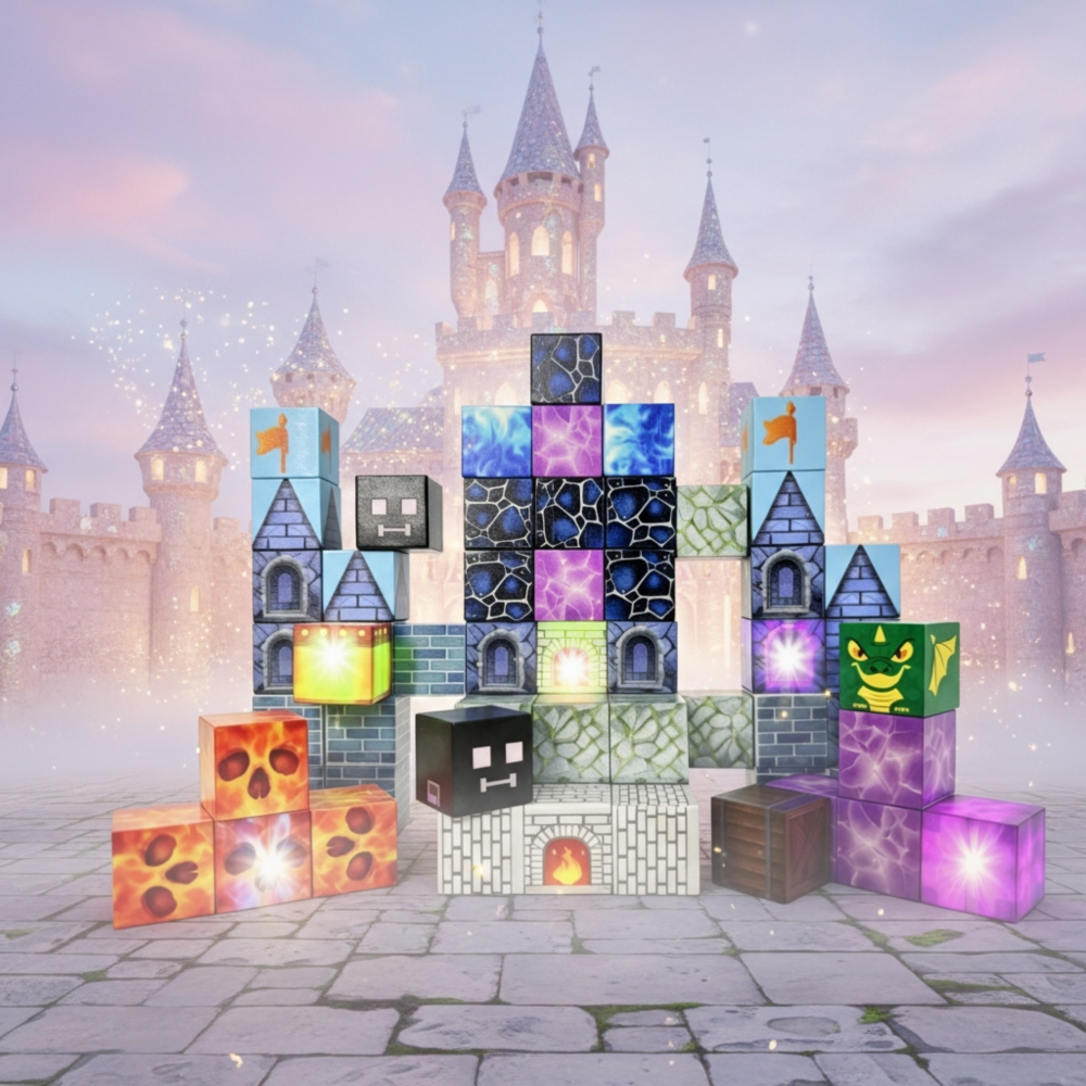 Magnetinis konstruktorius WOOPIE kubeliai Pixel Castle, 64 vnt-Žaislai, Konstruktoriai, Magnetiniai konstruktoriai-e-vaikas