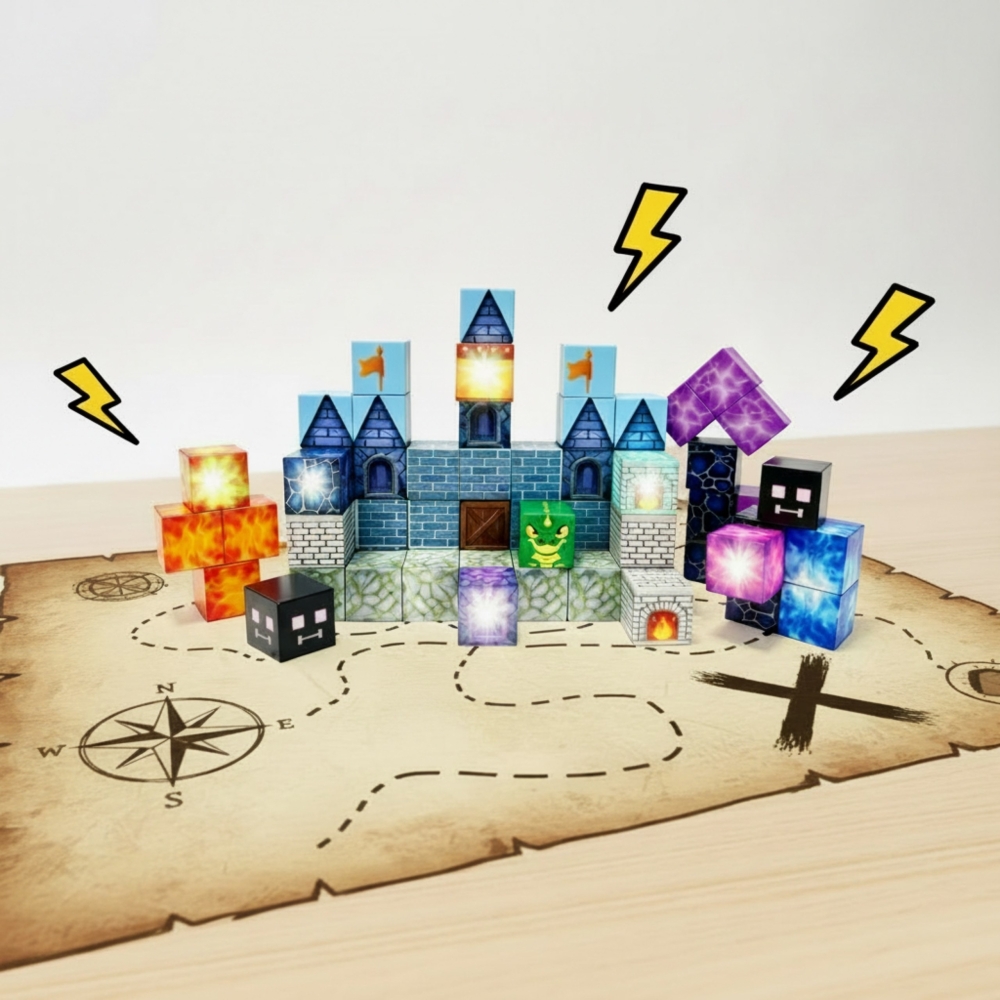 Magnetinis konstruktorius WOOPIE kubeliai Pixel Castle, 64 vnt-Žaislai, Konstruktoriai, Magnetiniai konstruktoriai-e-vaikas