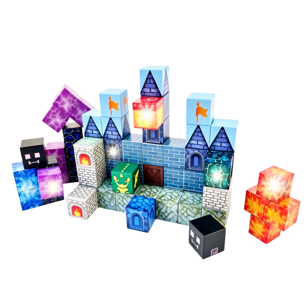 Magnetinis konstruktorius WOOPIE kubeliai Pixel Castle, 64 vnt-Žaislai, Konstruktoriai, Magnetiniai konstruktoriai-e-vaikas