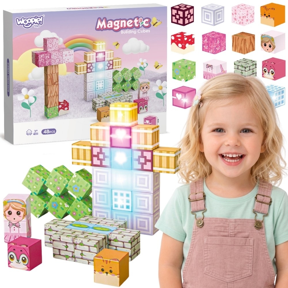 Magnetinis konstruktorius WOOPIE kubeliai Montessori 3D dėlionė, 48 vnt-Žaislai, Konstruktoriai, Magnetiniai konstruktoriai-e-va