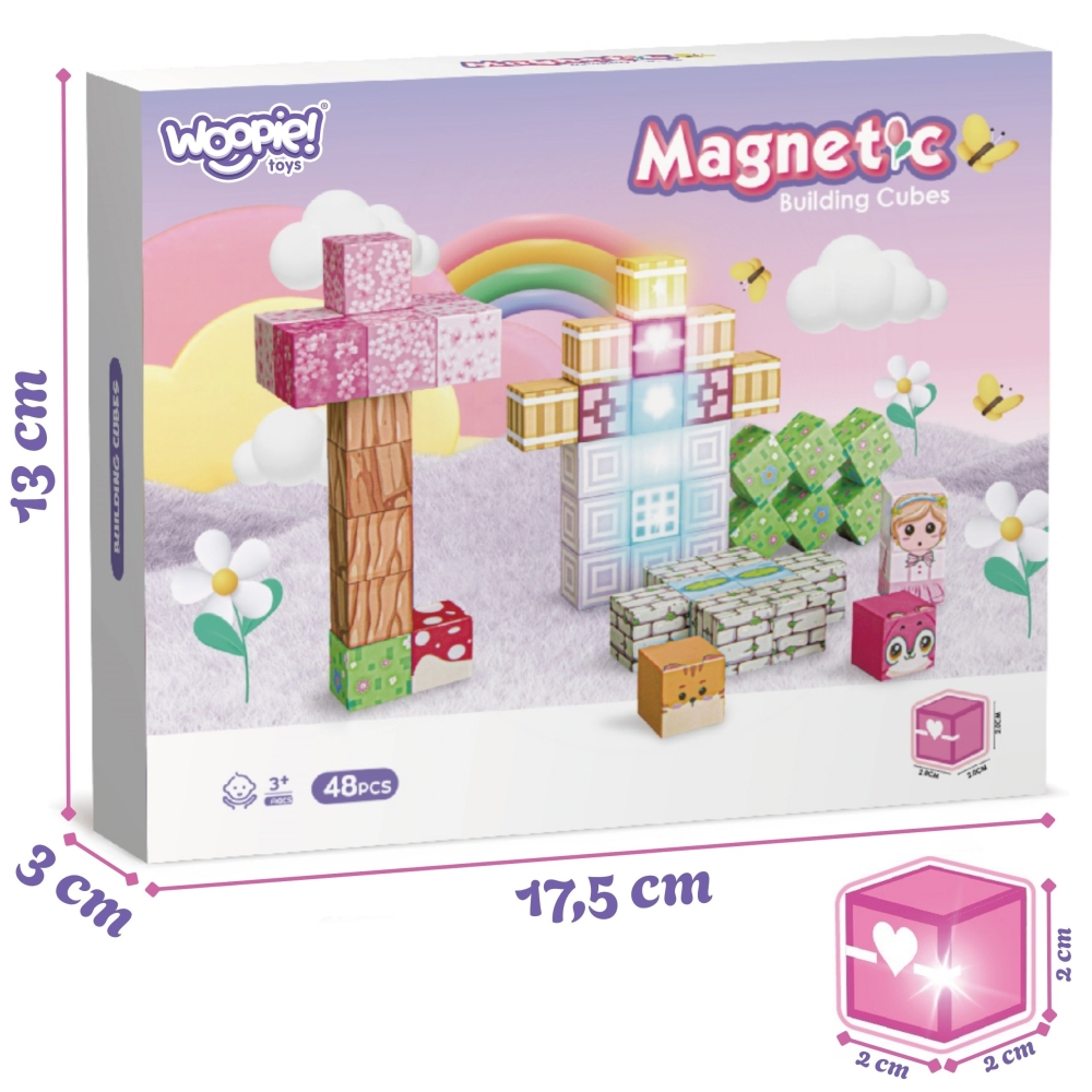 Magnetinis konstruktorius WOOPIE kubeliai Montessori 3D dėlionė, 48 vnt-Žaislai, Konstruktoriai, Magnetiniai konstruktoriai-e-va