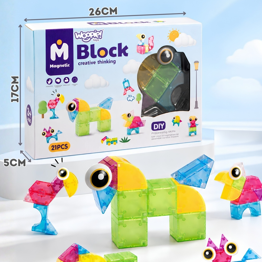 Magnetinis konstruktorius WOOPIE kubeliai M Block 3D, 21 vnt-Žaislai, Konstruktoriai, Magnetiniai konstruktoriai-e-vaikas