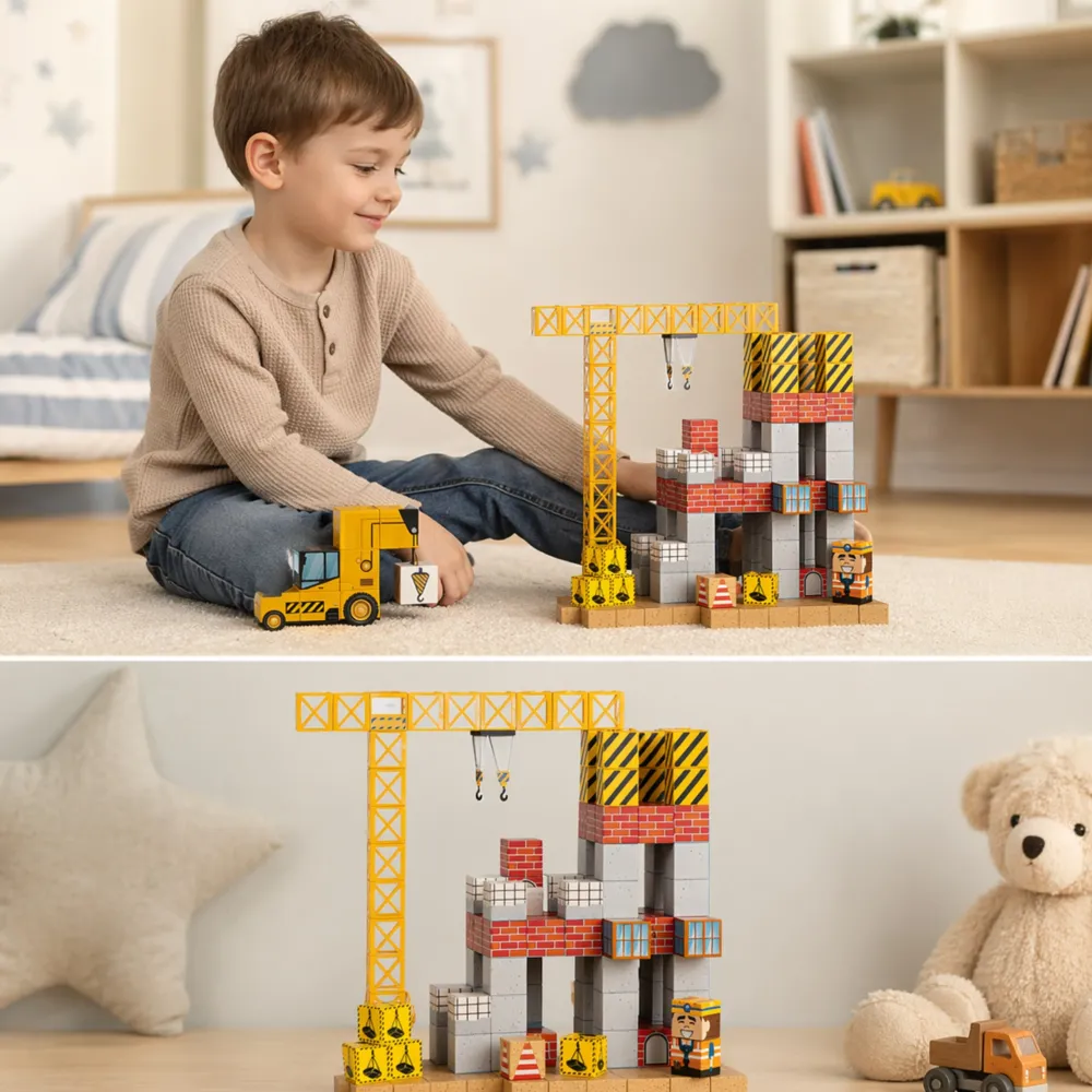 Magnetinis konstruktorius WOOPIE blokeliai, statybinis kranas, ekskavatorius, 3D 165 vnt-Žaislai, Konstruktoriai, Magnetiniai ko
