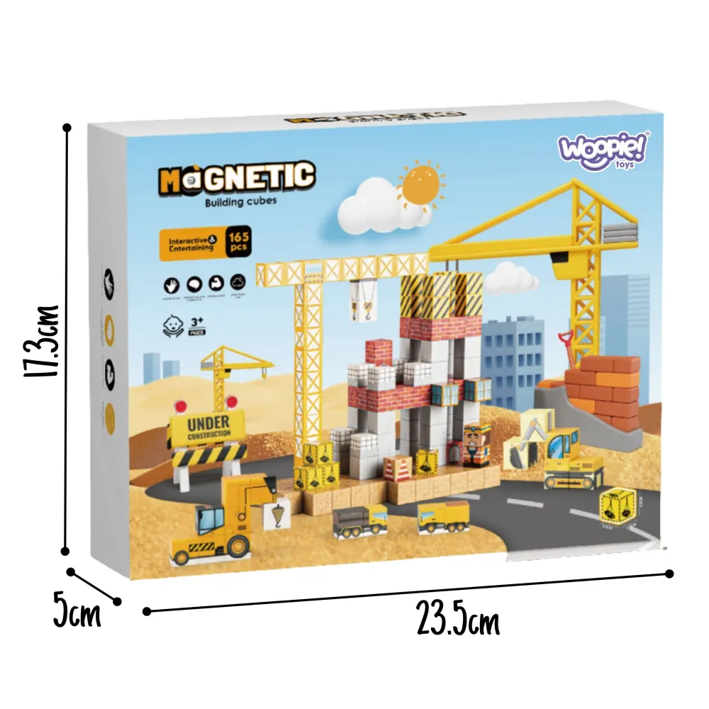 Magnetinis konstruktorius WOOPIE blokeliai, statybinis kranas, ekskavatorius, 3D 165 vnt-Žaislai, Konstruktoriai, Magnetiniai ko